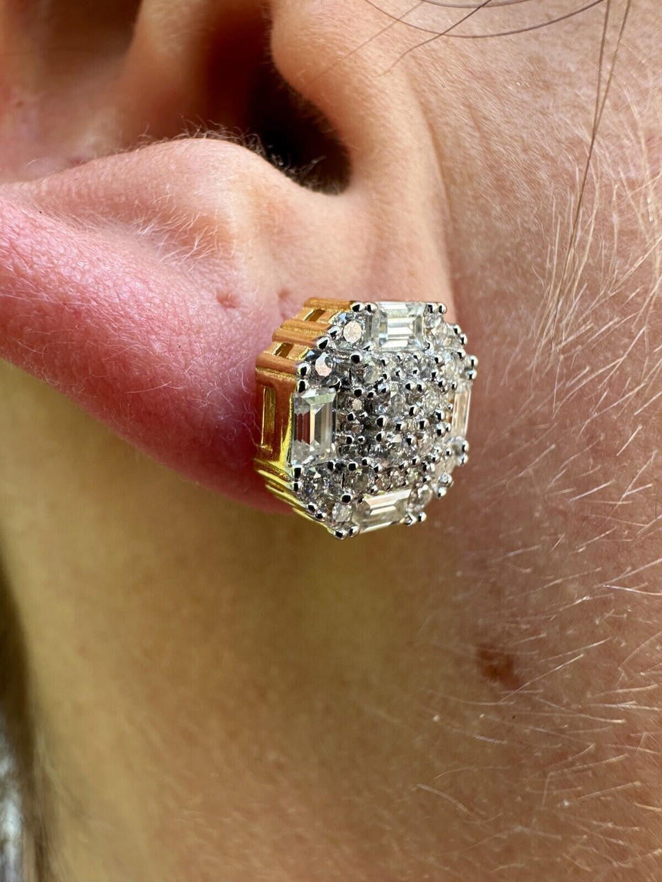 Baguette Star Iced Out Earrings - 14k Gold Vermeil 925 Silver - CZ Stones - 10mm