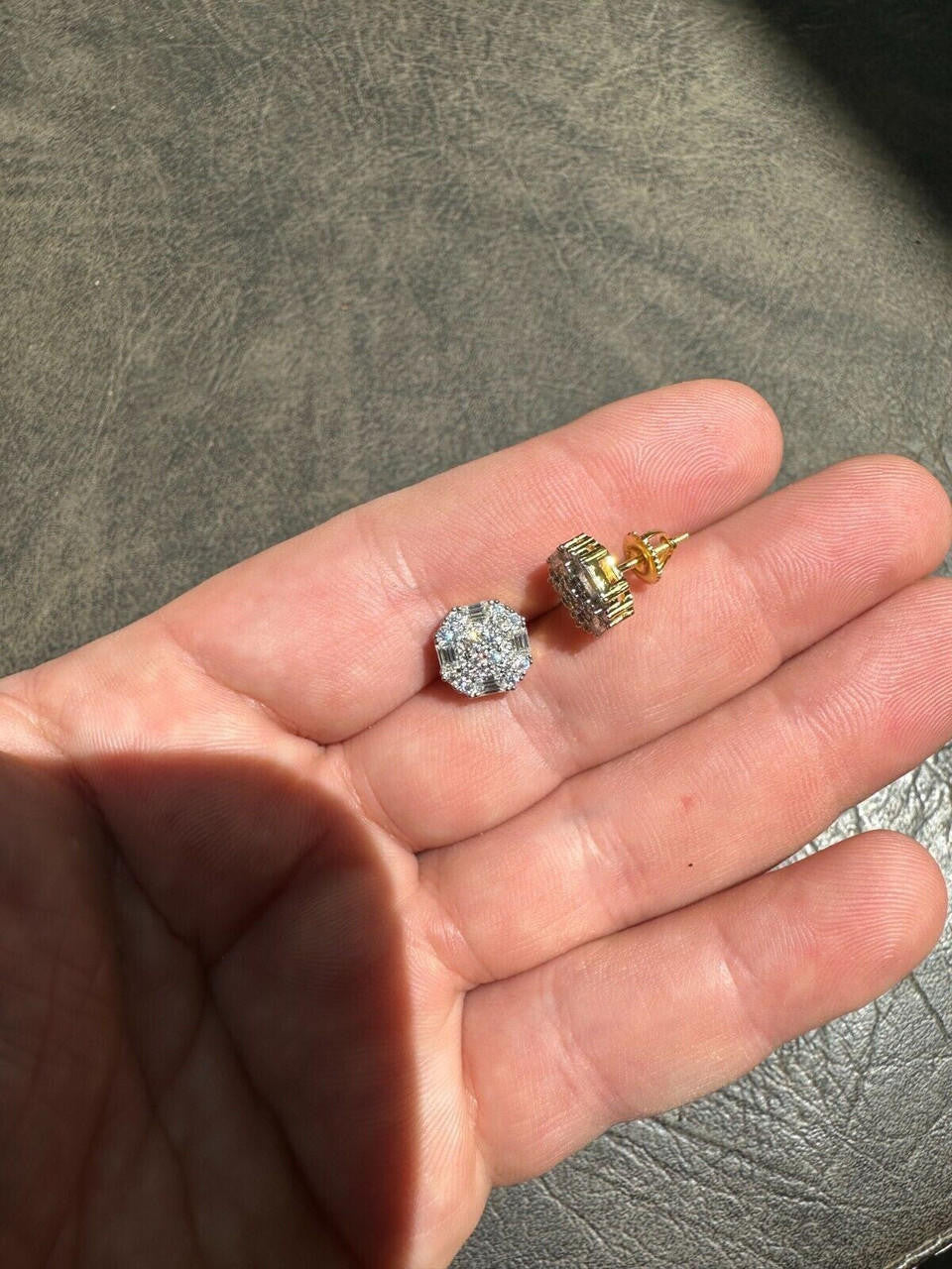 Baguette Star Iced Out Earrings - 14k Gold Vermeil 925 Silver - CZ Stones - 10mm