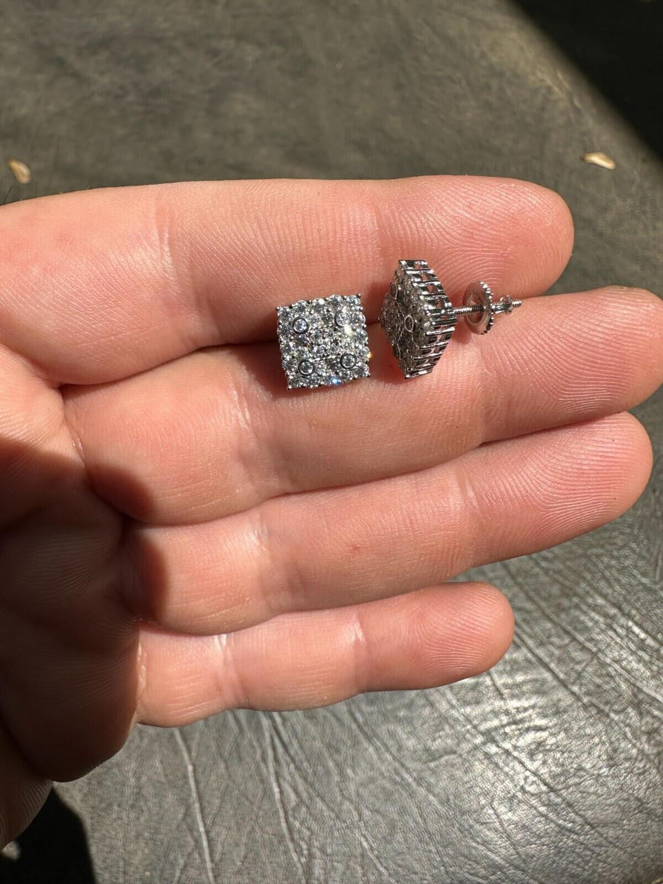 Four Corners Square Iced Out Earrings - 925 Silver - CZ Stones - 10mm