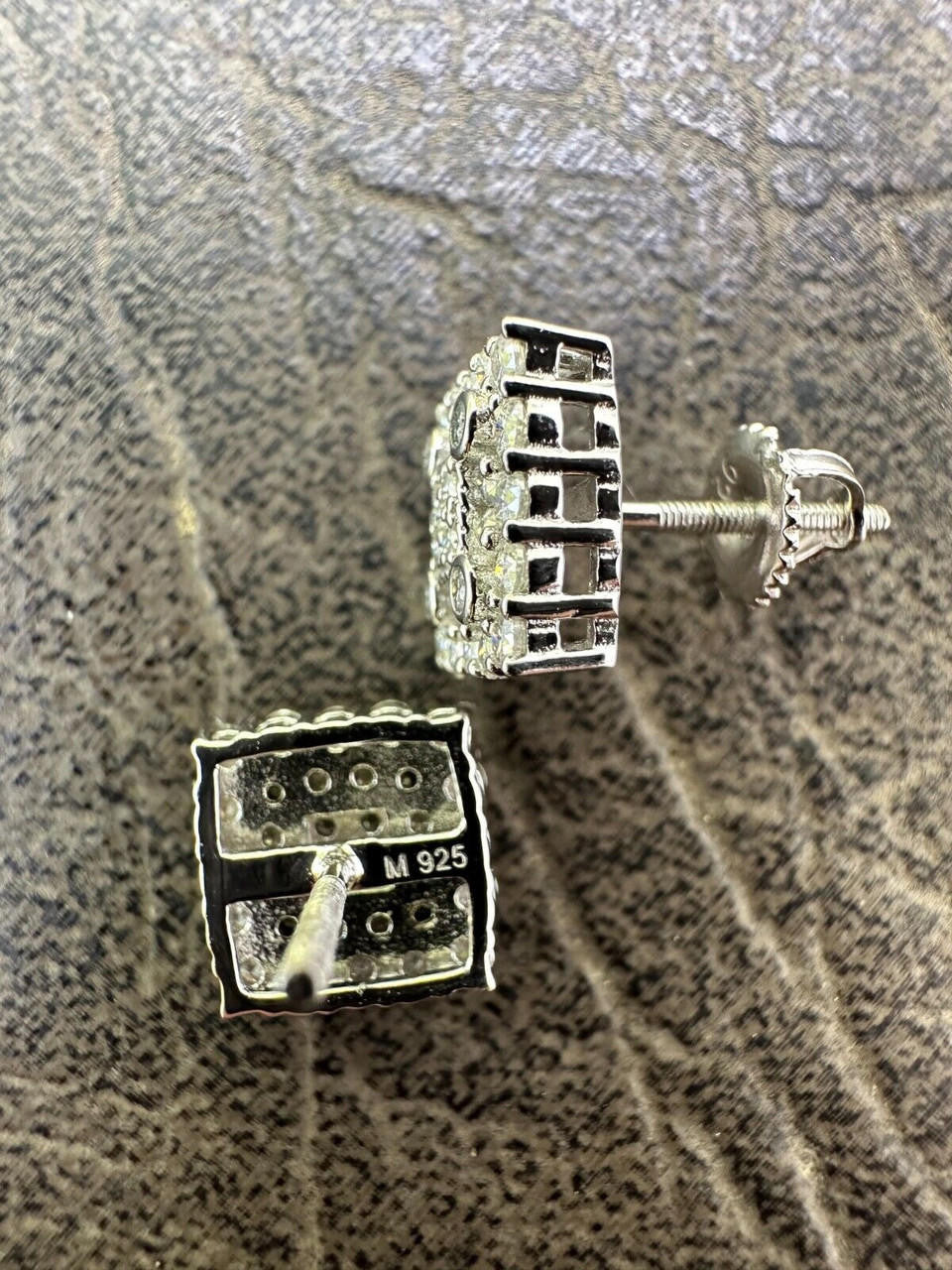 Four Corners Square Iced Out Earrings - 925 Silver - CZ Stones - 10mm