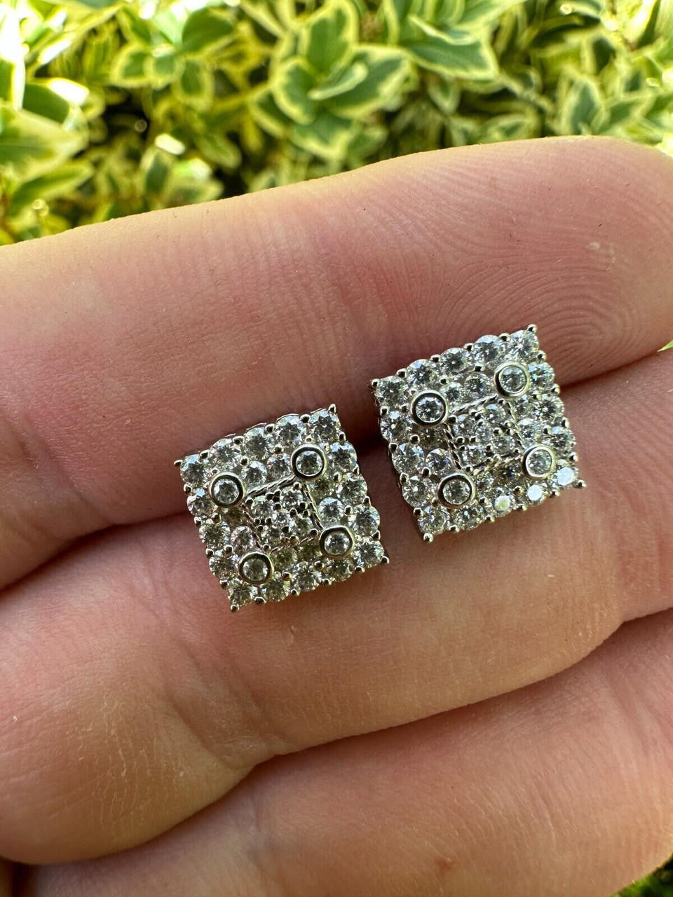 Four Corners Square Iced Out Earrings - 925 Silver - CZ Stones - 10mm