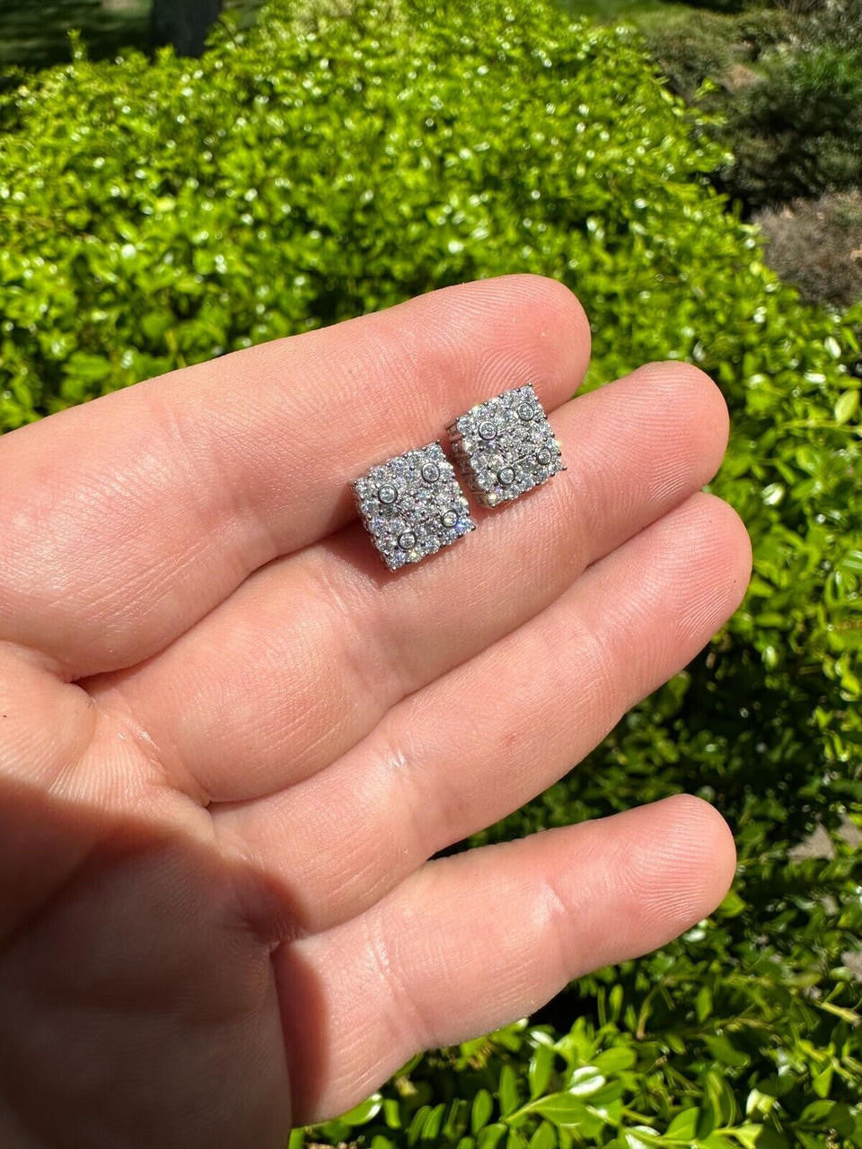 Four Corners Square Iced Out Earrings - 925 Silver - CZ Stones - 10mm