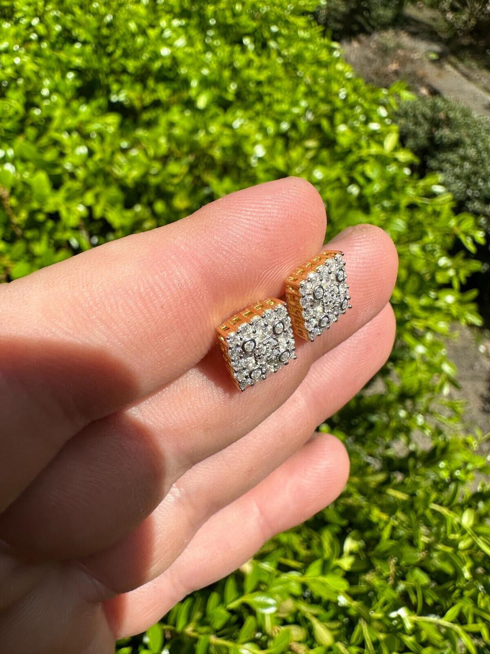 Four Corners Square Iced Out Earrings - 925 Silver - CZ Stones - 10mm
