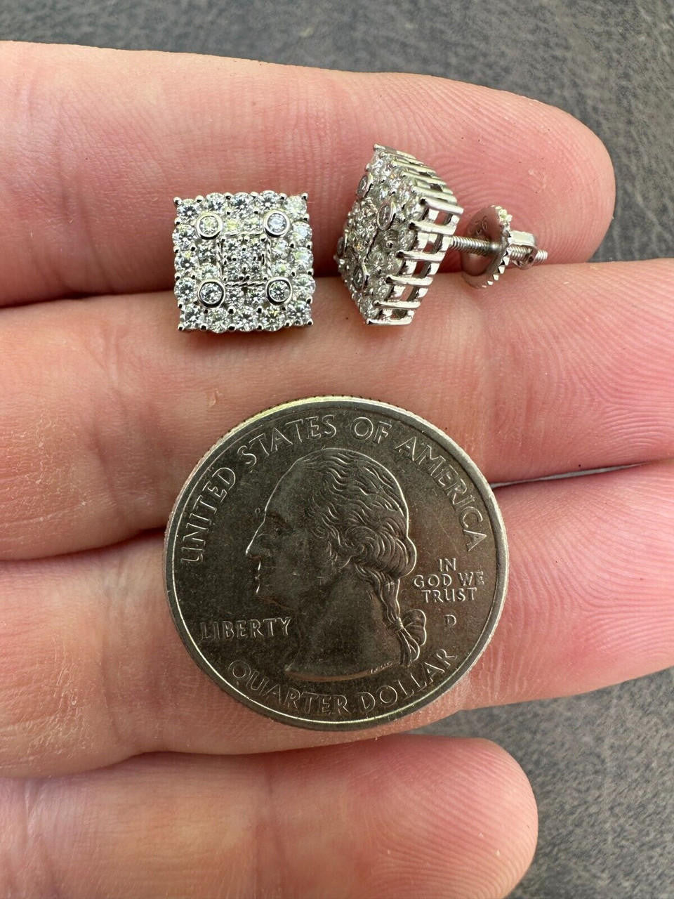 Four Corners Square Iced Out Earrings - 925 Silver - CZ Stones - 10mm