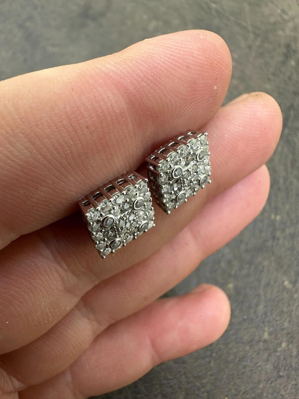 Four Corners Square Iced Out Earrings - 925 Silver - CZ Stones - 10mm