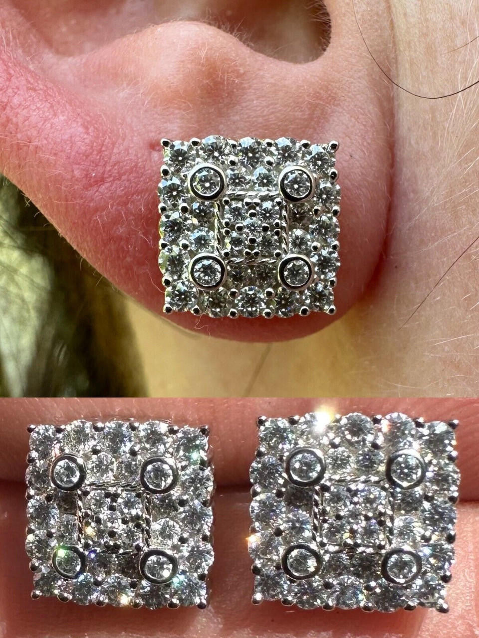 Four Corners Square Iced Out Earrings - 925 Silver - CZ Stones - 10mm