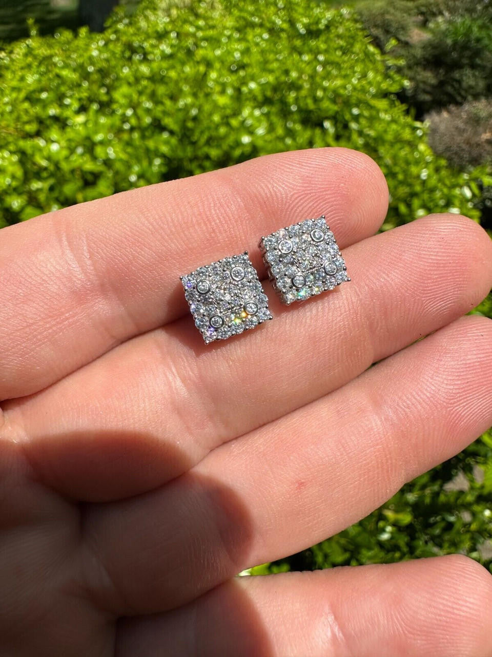 Four Corners Square Iced Out Earrings - 925 Silver - CZ Stones - 10mm