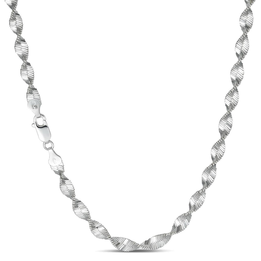 Singapore Rope Chain Necklace - 925 Sterling Silver - 14"-28" - 6mm