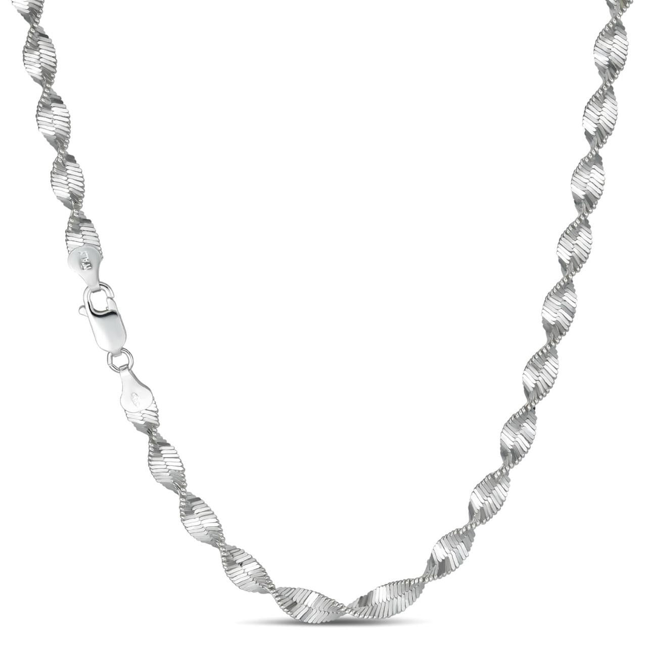 Singapore Rope Chain Necklace - 925 Sterling Silver - 14"-28" - 6mm
