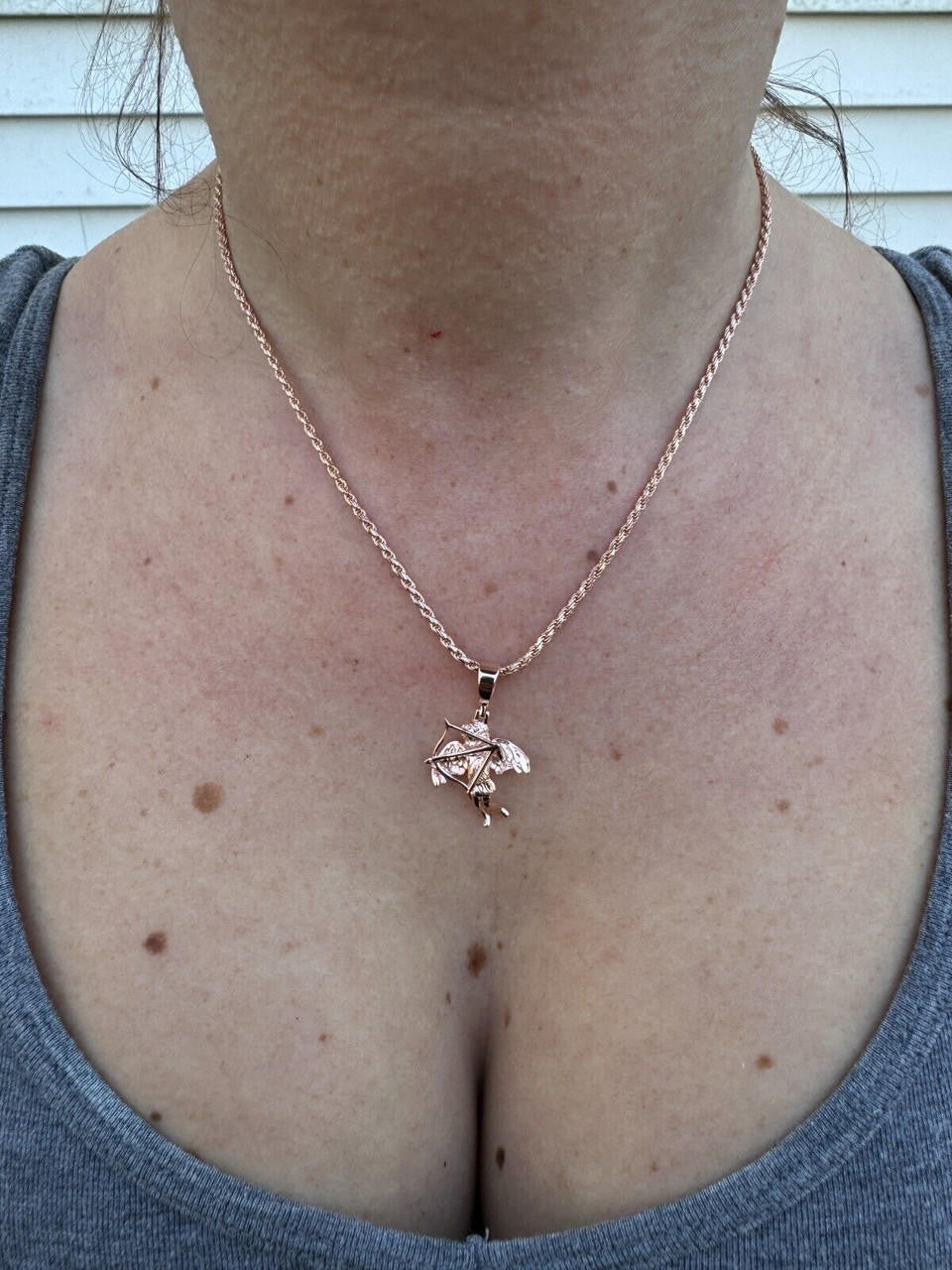 Love Cupid W. Bow and Arrow Cherub Pendant - 14k Yellow/Rose Gold Vermeil Or 925 Silver - CZ Stones - Small 1"