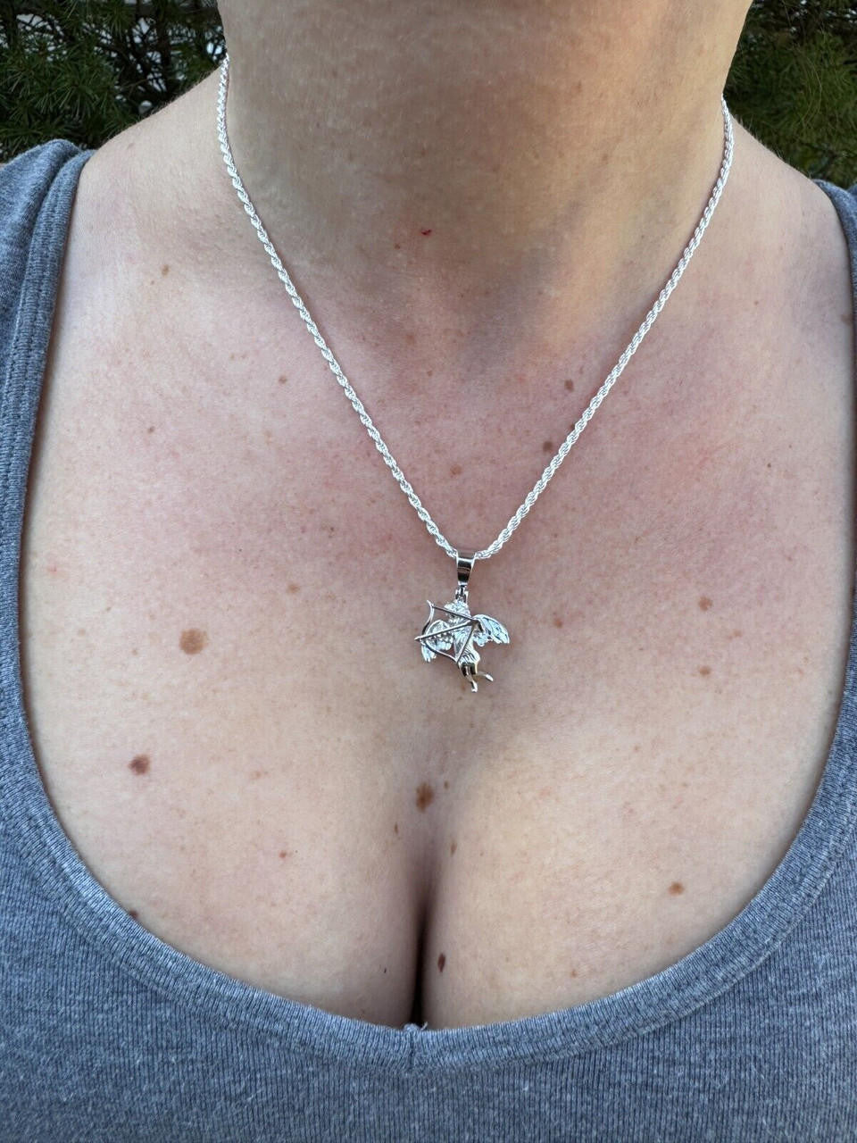 Love Cupid W. Bow and Arrow Cherub Pendant - 14k Yellow/Rose Gold Vermeil Or 925 Silver - CZ Stones - Small 1"