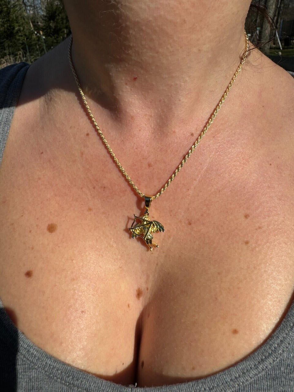 Love Cupid W. Bow and Arrow Cherub Pendant - 14k Yellow/Rose Gold Vermeil Or 925 Silver - CZ Stones - Small 1"
