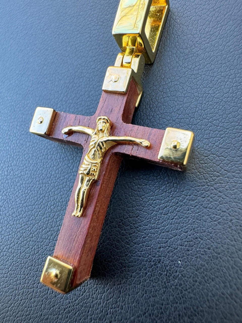 Natural Wood Plain Jesus Cross Pendant - 14k Gold Vermeil Or 925 Silver - Small 1.5"