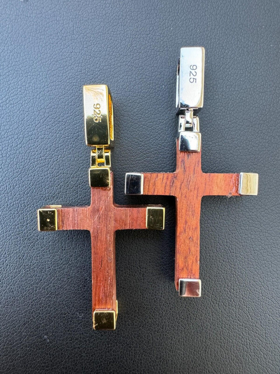 Natural Wood Plain Jesus Cross Pendant - 14k Gold Vermeil Or 925 Silver - Small 1.5"
