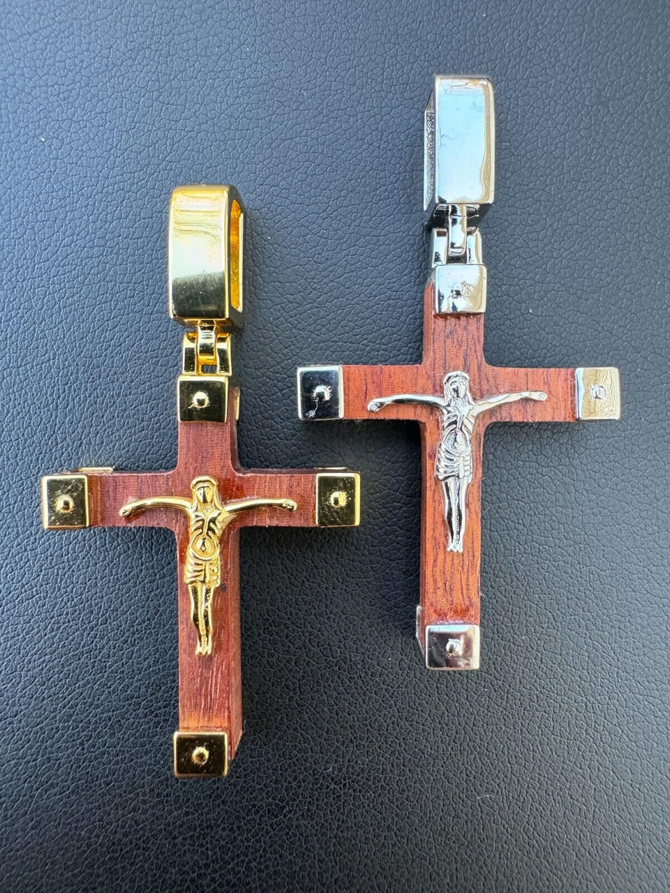 Natural Wood Plain Jesus Cross Pendant - 14k Gold Vermeil Or 925 Silver - Small 1.5"