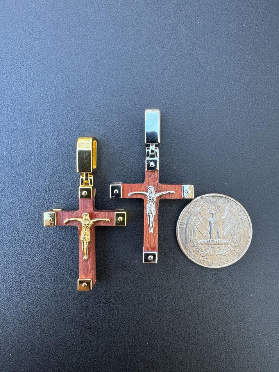 Natural Wood Plain Jesus Cross Pendant - 14k Gold Vermeil Or 925 Silver - Small 1.5"
