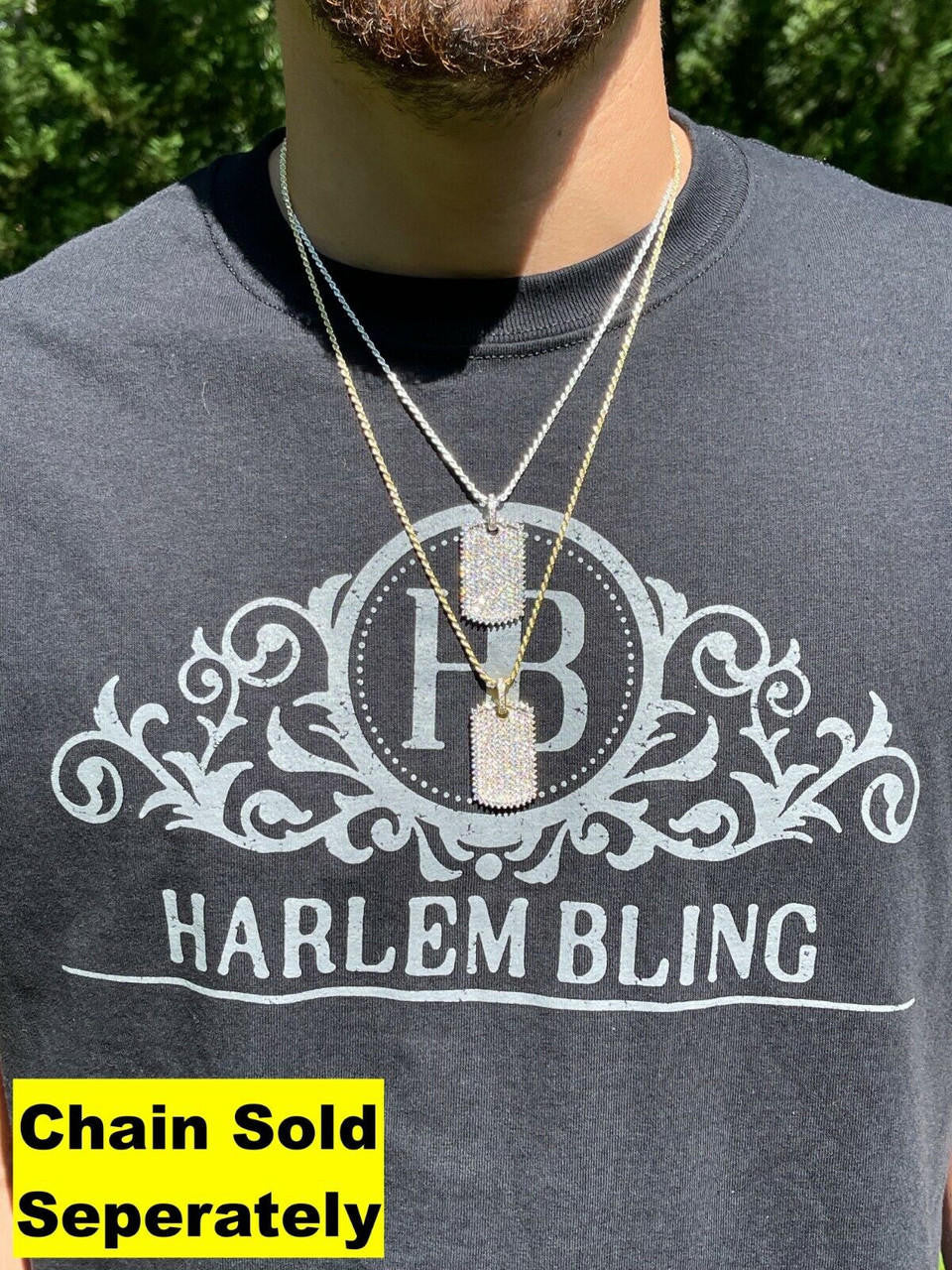 MOISSANITE Dog Tag Iced Hip Hop Pendant - 10k Yellow Or White Gold - Medium 1.5"