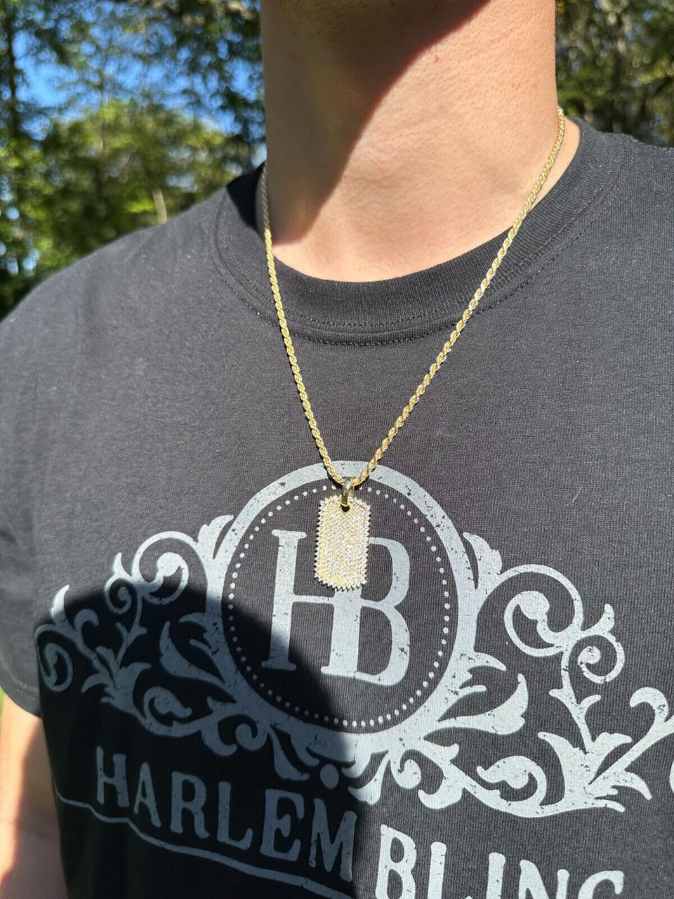 MOISSANITE Dog Tag Iced Hip Hop Pendant - 10k Yellow Or White Gold - Medium 1.5"