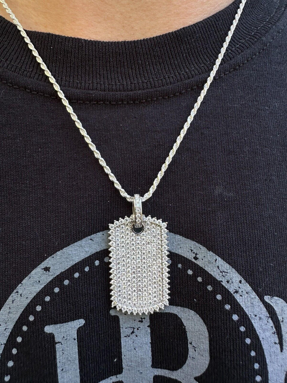 MOISSANITE Dog Tag Iced Hip Hop Pendant - 10k Yellow Or White Gold - Medium 1.5"