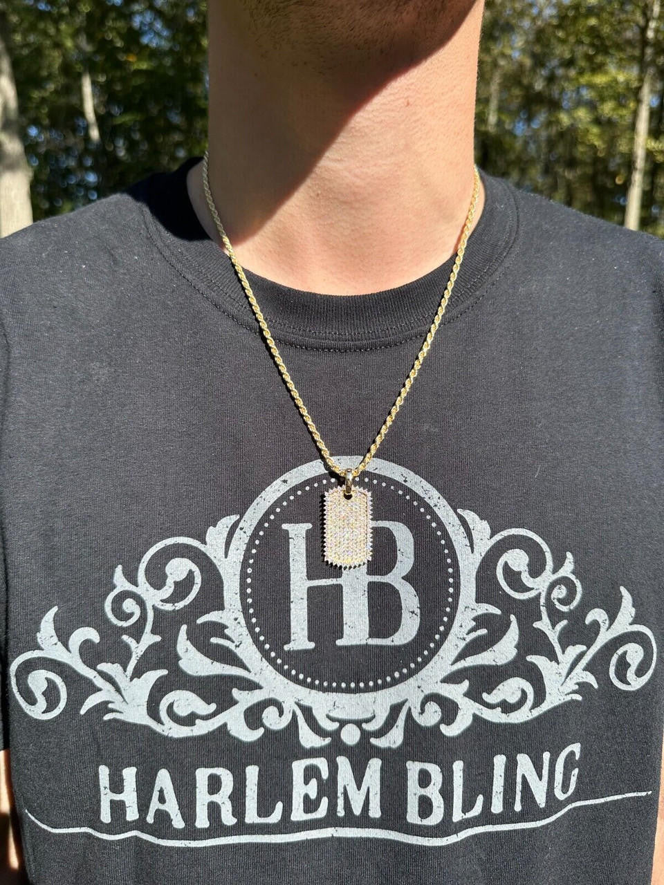 MOISSANITE Dog Tag Iced Hip Hop Pendant - 10k Yellow Or White Gold - Medium 1.5"