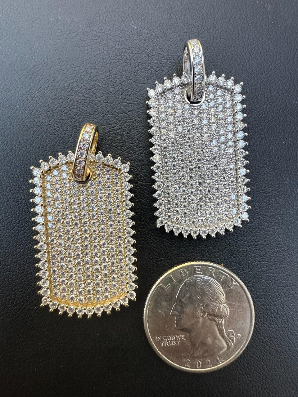MOISSANITE Dog Tag Iced Hip Hop Pendant - 10k Yellow Or White Gold - Medium 1.5"