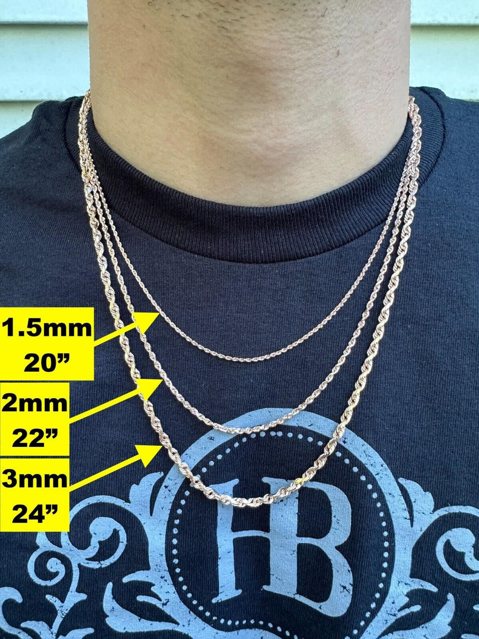 Rope Chain Necklace - 14k Rose Gold - 16"-30" - 1.5mm-6mm