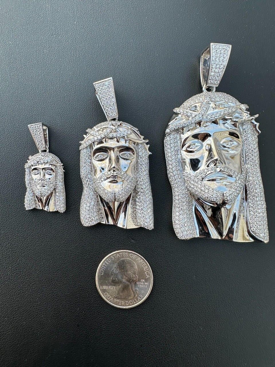 Real DIAMOND Iced Out Hip Hop Jesus Face Pendant - 14k White Gold - 3 Sizes 1"-3"