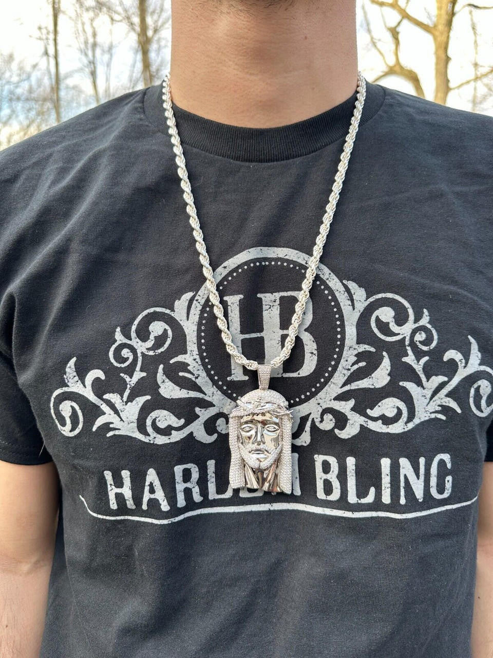 Real DIAMOND Iced Out Hip Hop Jesus Face Pendant - 14k White Gold - 3 Sizes 1"-3"