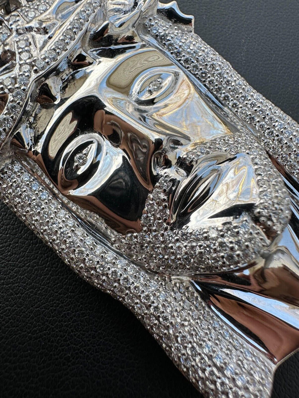 Real DIAMOND Iced Out Hip Hop Jesus Face Pendant - 14k White Gold - 3 Sizes 1"-3"