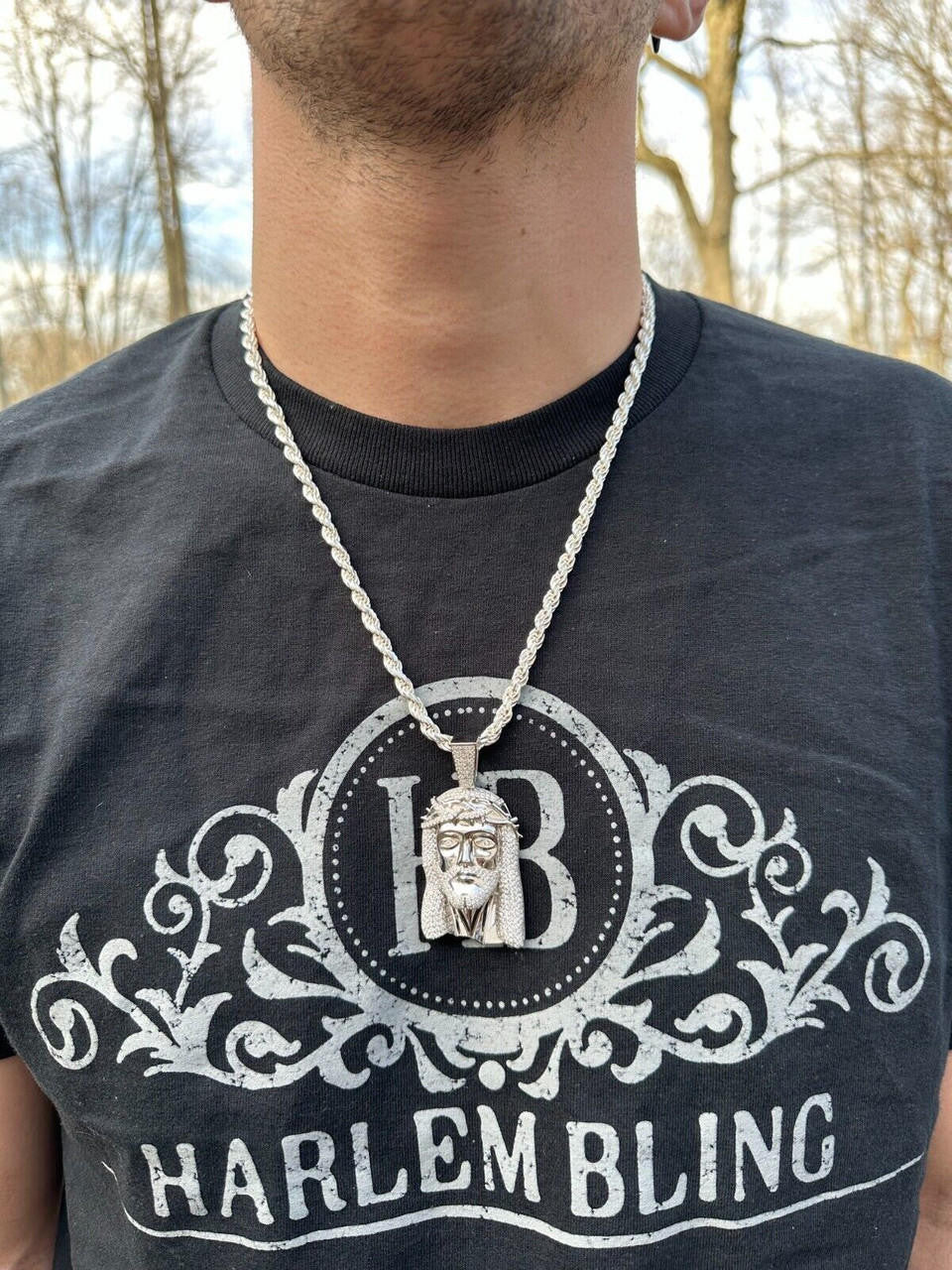 Real DIAMOND Iced Out Hip Hop Jesus Face Pendant - 14k White Gold - 3 Sizes 1"-3"