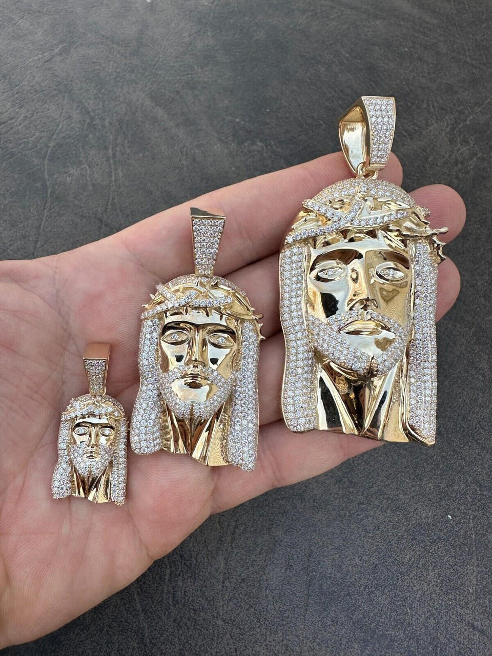 Real DIAMOND Iced Out Hip Hop Jesus Face Pendant - 14k Yellow Gold - 3 Sizes 1"-3"