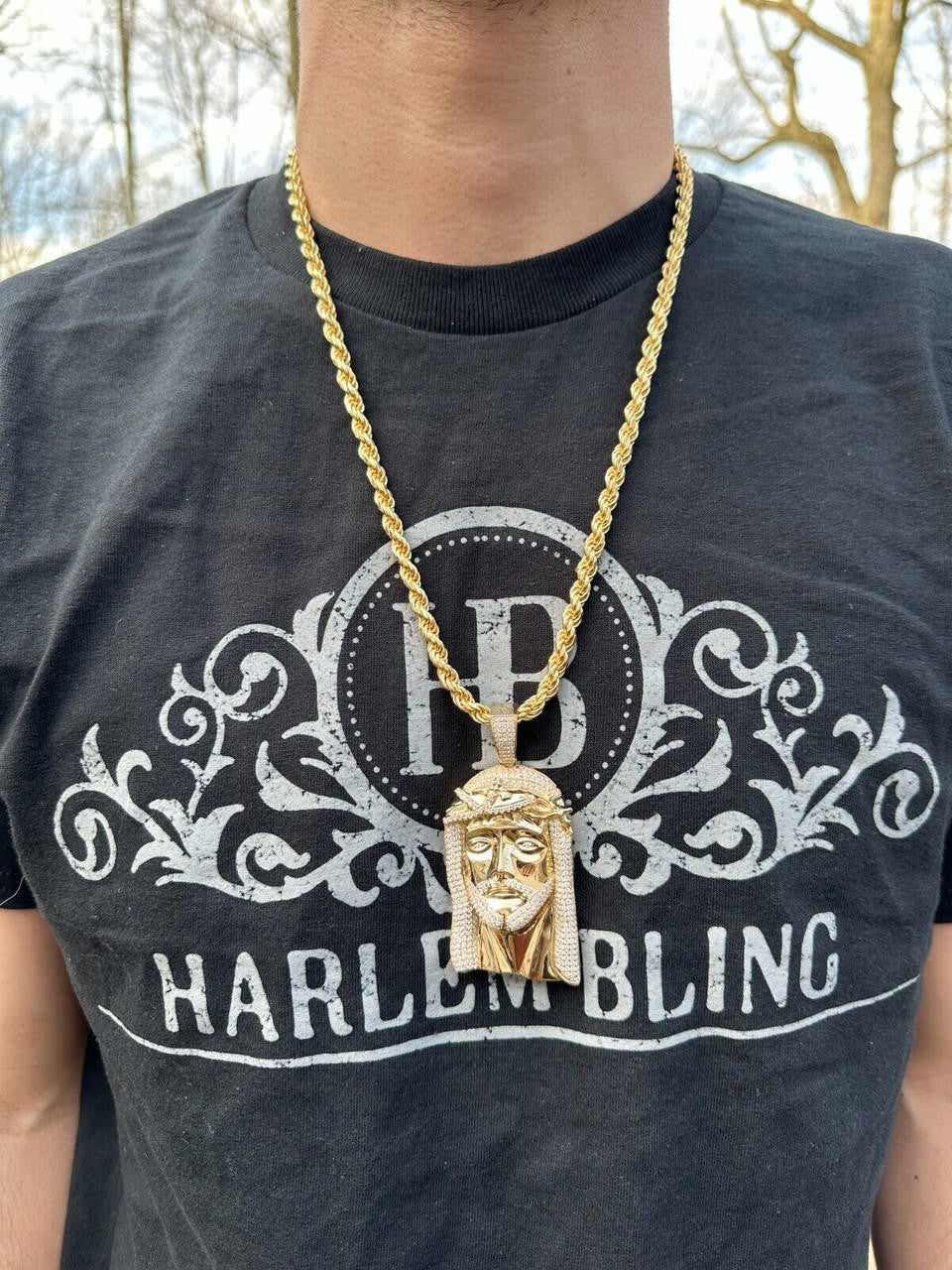 Real DIAMOND Iced Out Hip Hop Jesus Face Pendant - 14k Yellow Gold - 3 Sizes 1"-3"