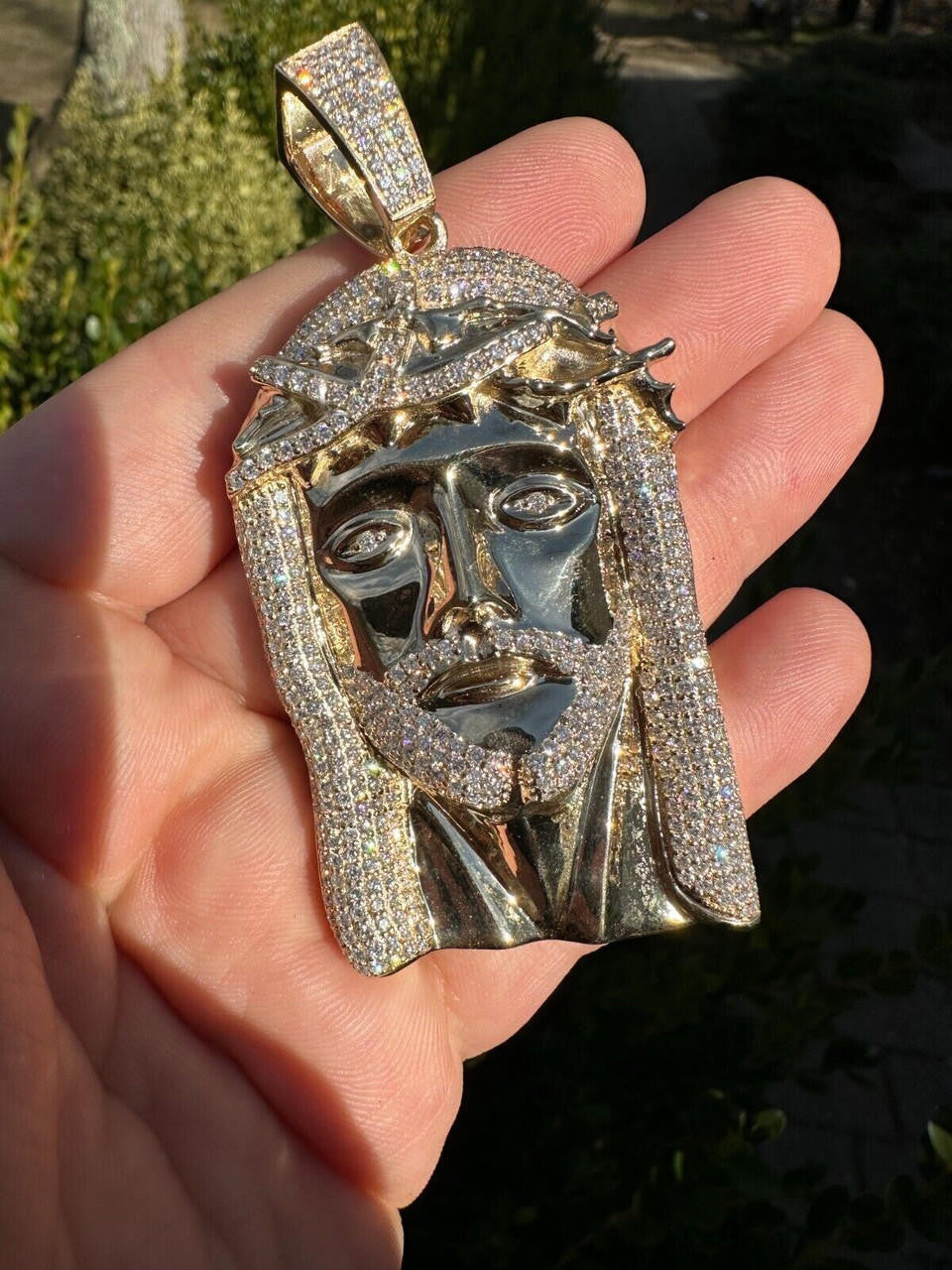 Real DIAMOND Iced Out Hip Hop Jesus Face Pendant - 14k Yellow Gold - 3 Sizes 1"-3"