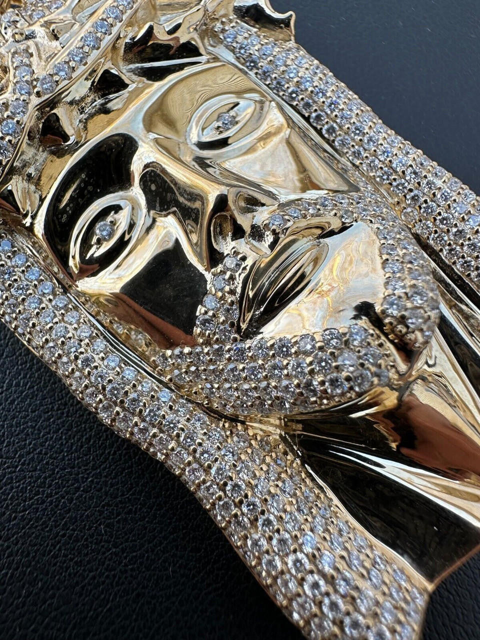 Real DIAMOND Iced Out Hip Hop Jesus Face Pendant - 14k Yellow Gold - 3 Sizes 1"-3"