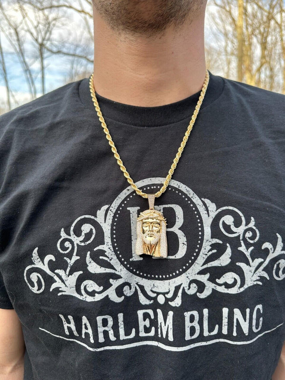 Real DIAMOND Iced Out Hip Hop Jesus Face Pendant - 14k Yellow Gold - 3 Sizes 1"-3"