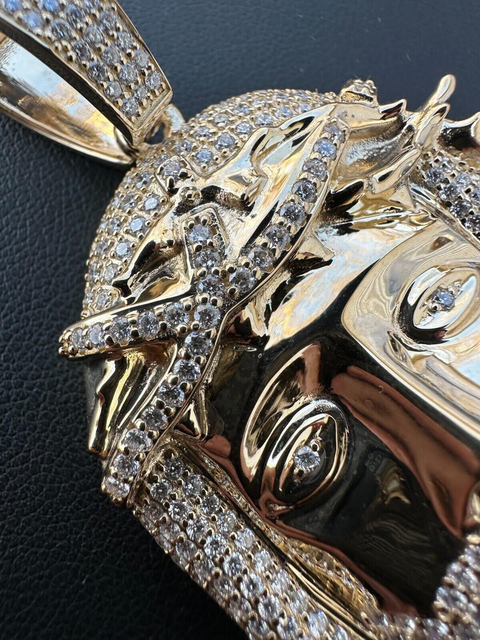Real DIAMOND Iced Out Hip Hop Jesus Face Pendant - 14k Yellow Gold - 3 Sizes 1"-3"