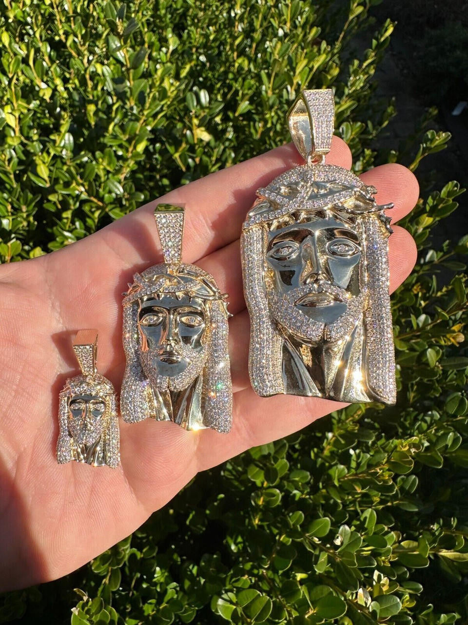 Real DIAMOND Iced Out Hip Hop Jesus Face Pendant - 14k Yellow Gold - 3 Sizes 1"-3"