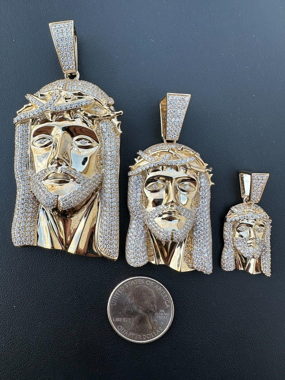Real DIAMOND Iced Out Hip Hop Jesus Face Pendant - 14k Yellow Gold - 3 Sizes 1"-3"