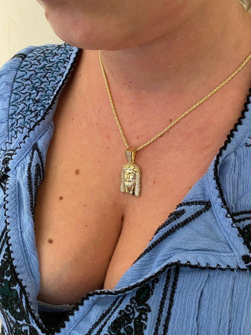 Real DIAMOND Iced Out Hip Hop Jesus Face Pendant - 14k Yellow Gold - 3 Sizes 1"-3"