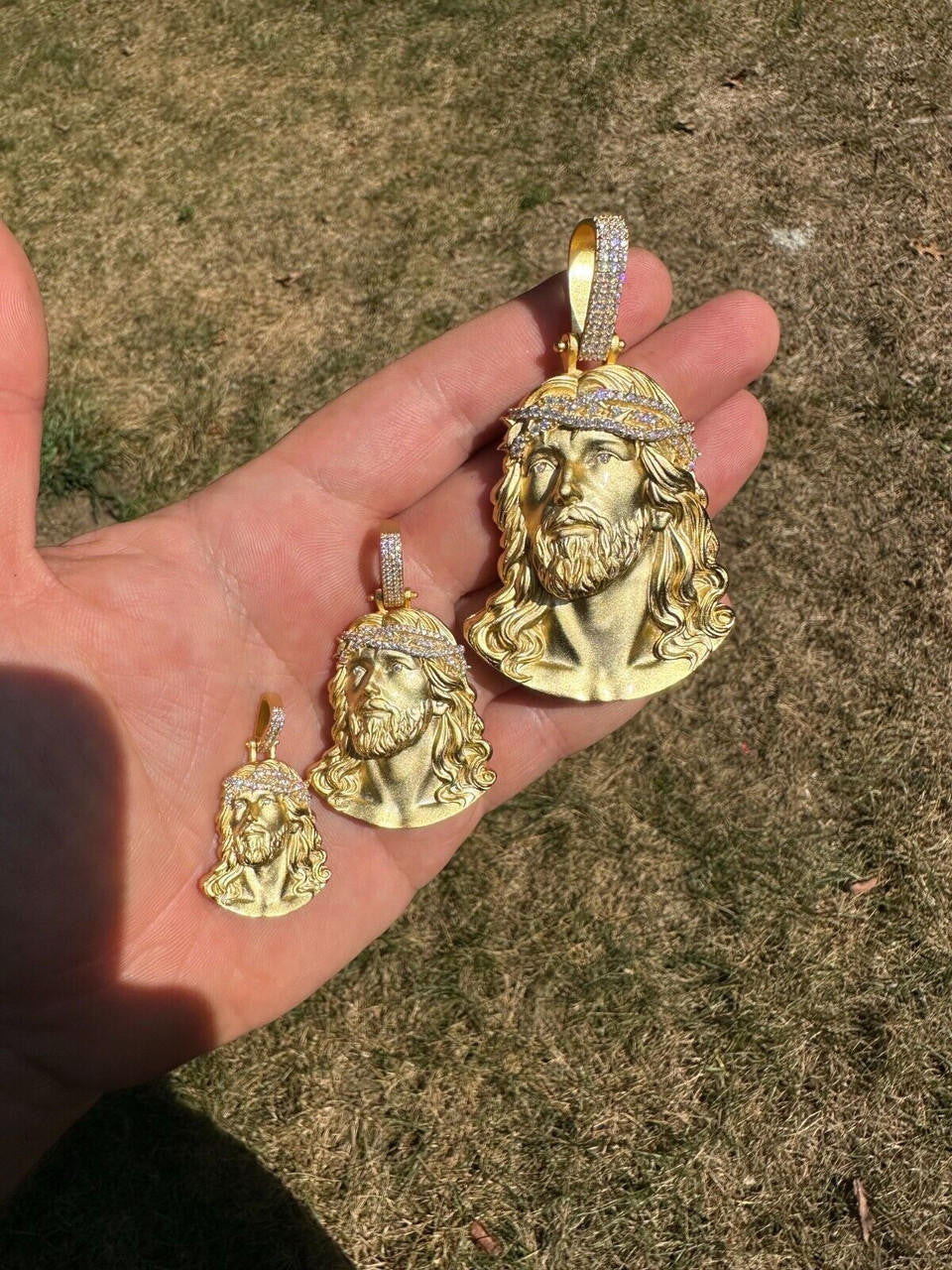 MOISSANITE Passion Of The Christ Jesus Pendant - 14k Gold Vermeil 925 Silver - 3 Sizes 1.5"-3"
