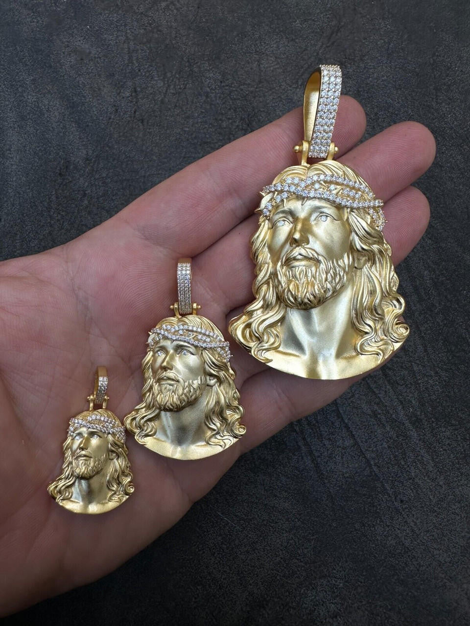 MOISSANITE Passion Of The Christ Jesus Pendant - 14k Gold Vermeil 925 Silver - 3 Sizes 1.5"-3"