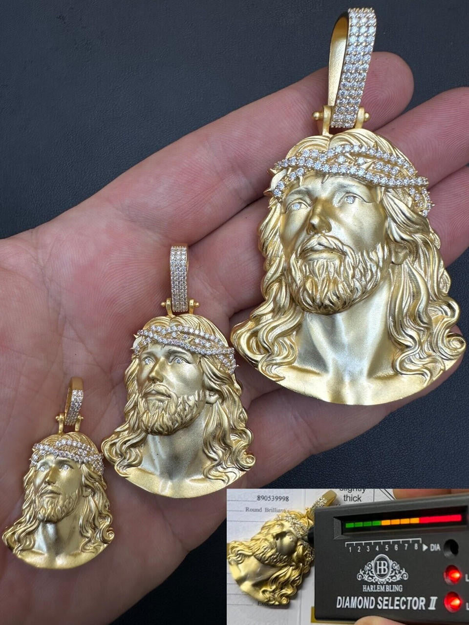 MOISSANITE Passion Of The Christ Jesus Pendant - 14k Gold Vermeil 925 Silver - 3 Sizes 1.5"-3"