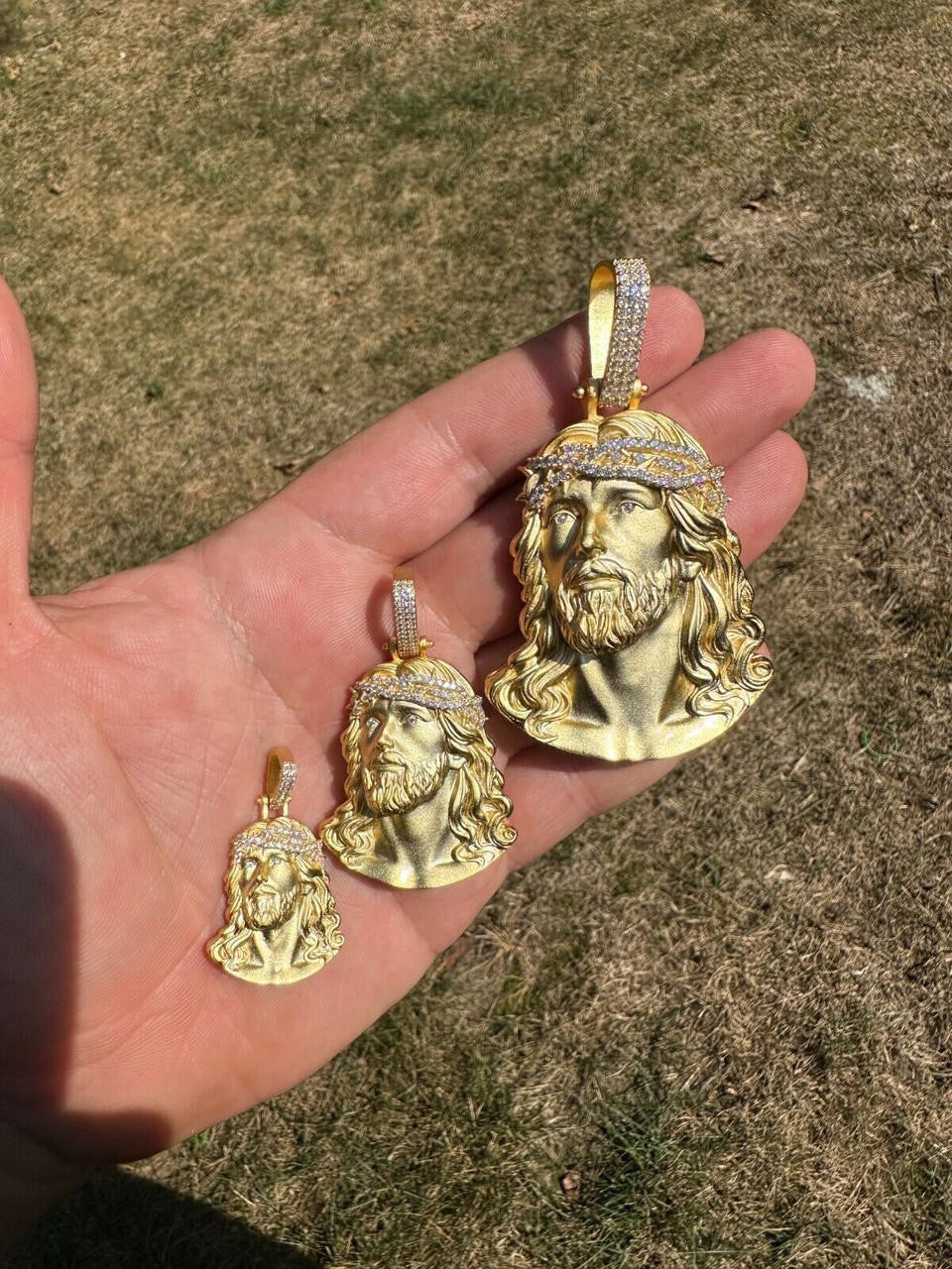 MOISSANITE Passion Of The Christ Jesus Pendant - 14k Gold Vermeil 925 Silver - 3 Sizes 1.5"-3"