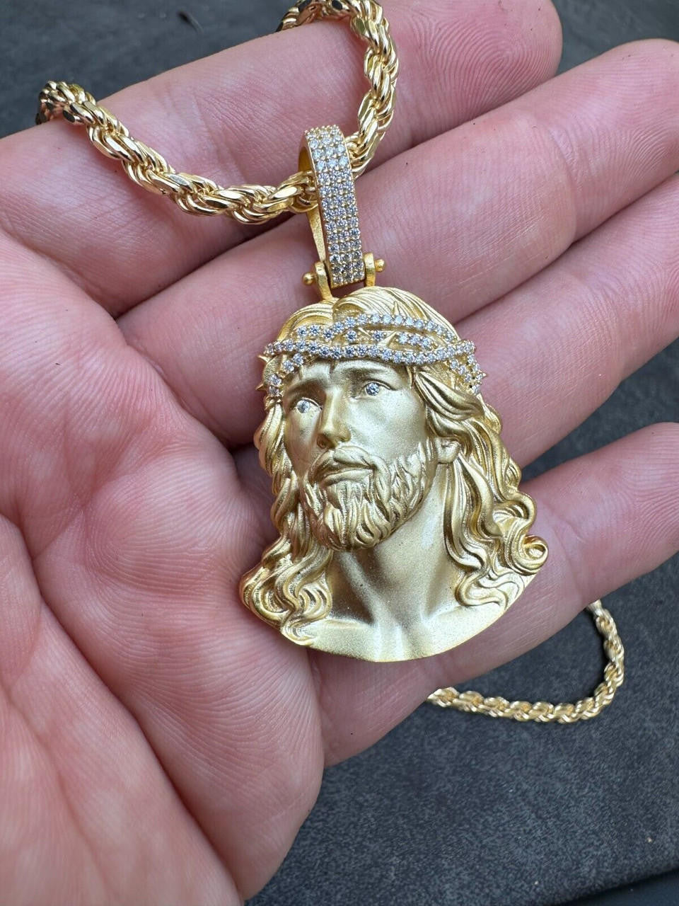 MOISSANITE Passion Of The Christ Jesus Pendant - 14k Gold Vermeil 925 Silver - 3 Sizes 1.5"-3"