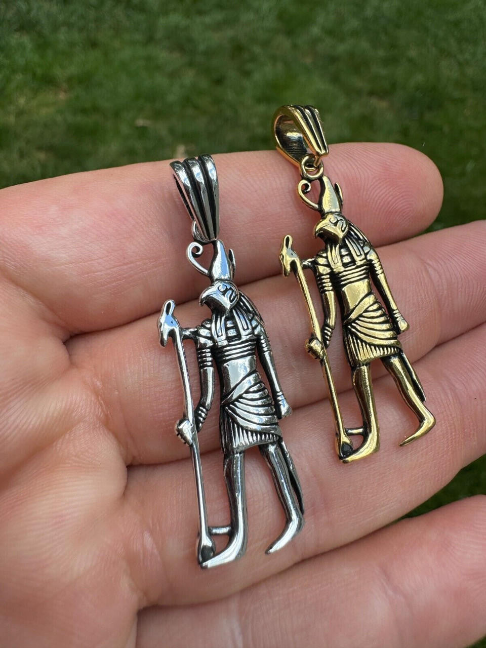 Ancient Egyptian God Horus Pendant - 14k Gold Vermeil Or Oxidized 925 Silver - Medium 2"