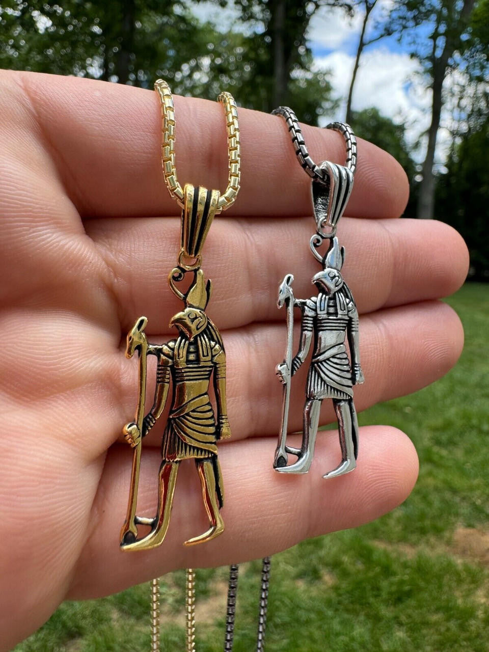 Ancient Egyptian God Horus Pendant - 14k Gold Vermeil Or Oxidized 925 Silver - Medium 2"