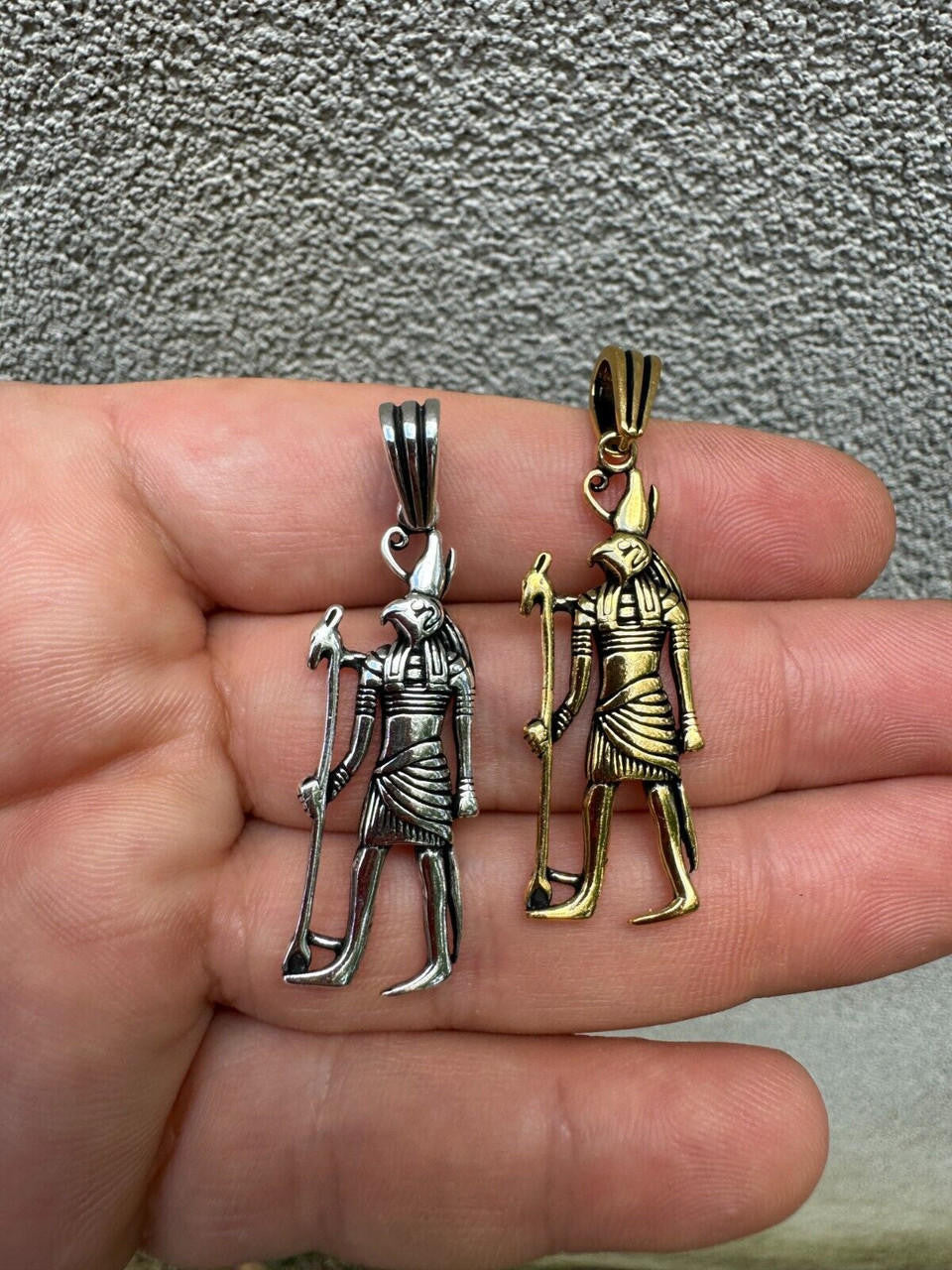 Ancient Egyptian God Horus Pendant - 14k Gold Vermeil Or Oxidized 925 Silver - Medium 2"