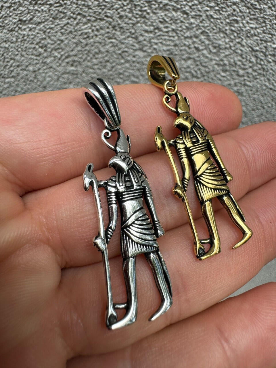 Ancient Egyptian God Horus Pendant - 14k Gold Vermeil Or Oxidized 925 Silver - Medium 2"