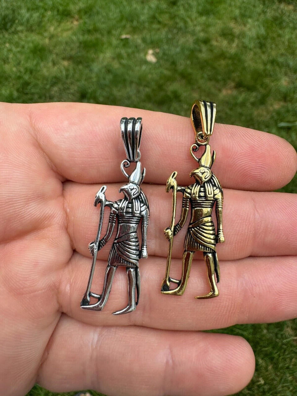 Ancient Egyptian God Horus Pendant - 14k Gold Vermeil Or Oxidized 925 Silver - Medium 2"
