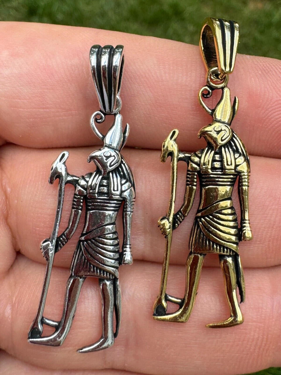Ancient Egyptian God Horus Pendant - 14k Gold Vermeil Or Oxidized 925 Silver - Medium 2"